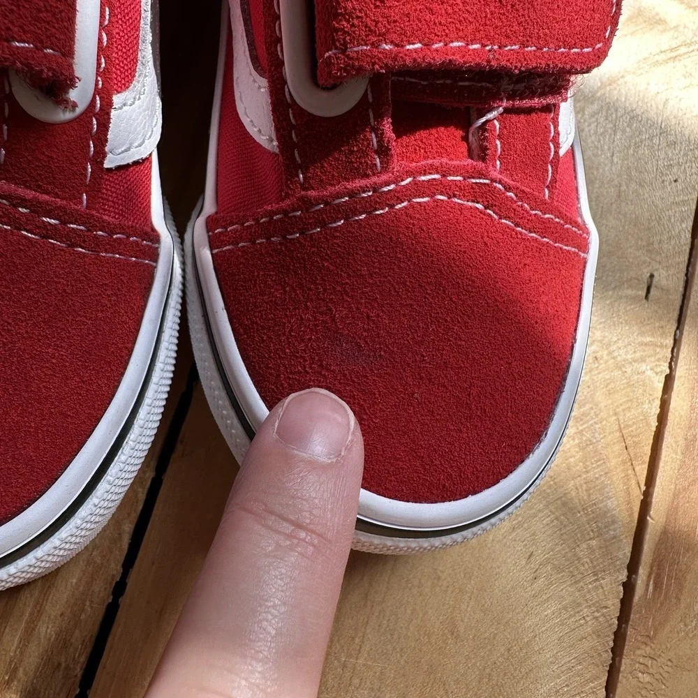VANS Old Skool Red White Suede Canvas Sneakers Unisex Kids US 10.5 Hook & Loop